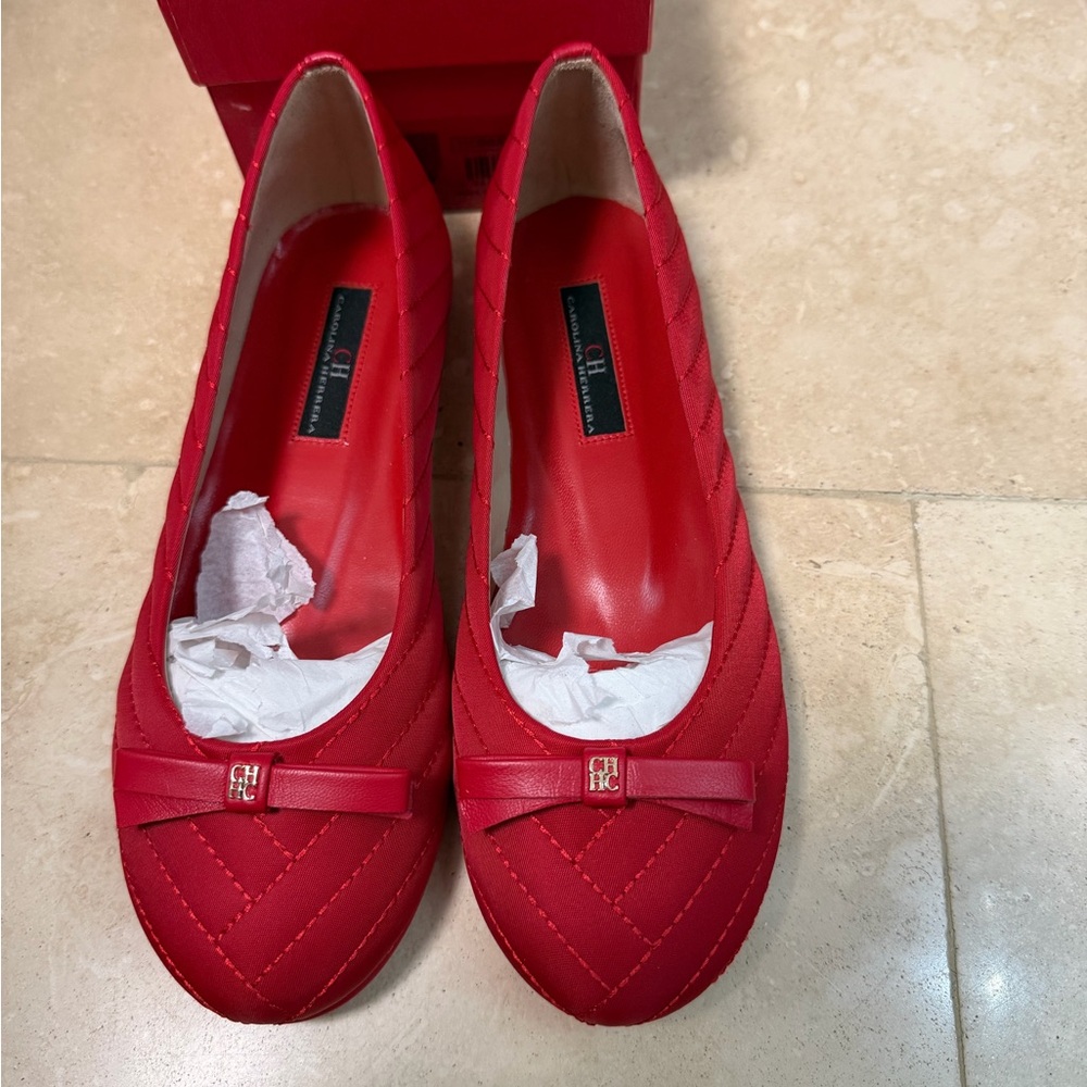 Carolina Herrera Red Quilted Flats